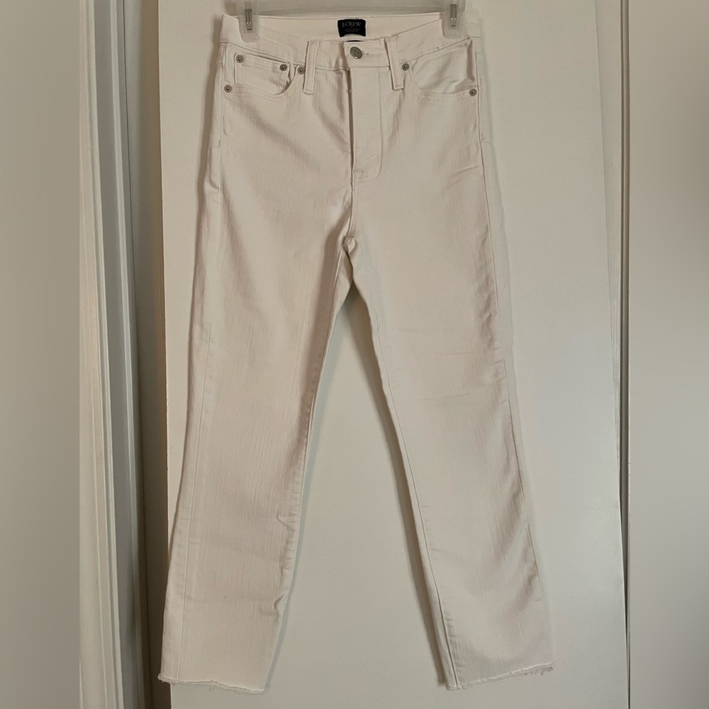 25” J Crew High Rise Skinny Jeans White Cotton Raw Hem